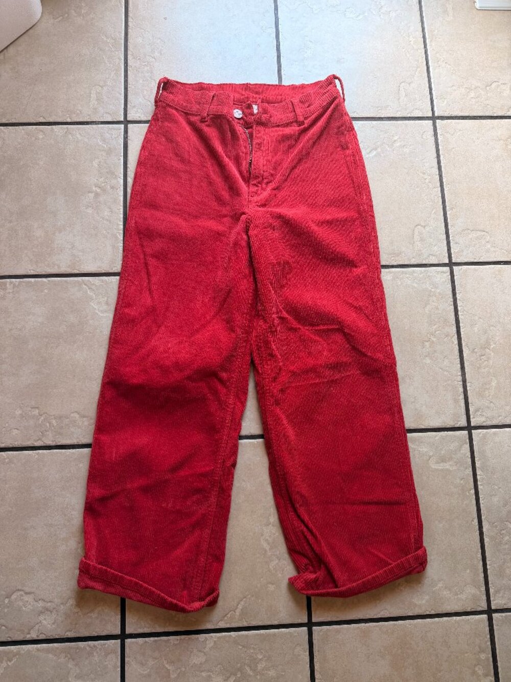 Vintage Wrangler Red Corduroy Wide Leg Cropped Pants Size 29 High Rise Retro